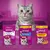 Three Whiskas treat packs displayed: Dentabites with Chicken, Temptations, and Crunch! Delicious Topping with chicken, turkey and duck. New pack and less plastic labels visible.