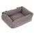 Rectangular, grey pet bed with soft, padded side walls and removable cover.