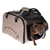 Sac de transport beige en tissu avec aérations et filet noir, marque Trixie, petit chien marron à l’intérieur sortant la tête et une patte par l’ouverture zippée.