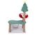 Kratzbaum mit weihnachtlichem Design, grüne Plattform, rotes Kuschelbett, Kratzstamm mit Spielbällen und Baumspitze mit gelbem Stern.
