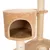 Cat tree with beige plush cover, cave and sisal-wrapped posts.