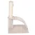 Arbre à chat beige avec poteau en sisal, brosse verticale blanche et arche recouverte de tissu sur base carrée. Aucun texte ou marque visible.