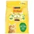 Balení Purina Friskies 1,5 kg, text: 5 PROMESSES, s obrázkem kočky a nápisem ve francouzštině: avec un délicieux mélange de LAPIN et de POULET avec des LÉGUMES.