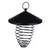 Black metal feeder with spiral design and hanging ring, suitable for filling with fat balls.