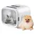 PETKIT pet carrier with a grey cat inside and a Pomeranian in front. White design with ventilation slots and transparent window.