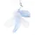 Toy pendant with white and blue feathers, attached to a metal carabiner.