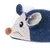 Fabric toy mouse with blue and beige pattern, brown nose and embroidered eyes.