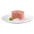 Roze paté met stukjes groene boon, geserveerd op een wit bord. Een stuk paté is uitgesneden, daarnaast liggen verse groene bonen.