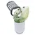 Cubo de basura blanco con tapa gris y bolsa verde con estampado de huellas, mostrado abierto.