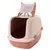 Gesloten kattenbak met klapdeksel en geïntegreerde handgreep, beige-roze design.