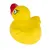 Yellow squeaky toy in duck shape with red beak.