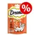 Dreamies cu pui delicios, exterior crocant și interior cremos. Vitamine și minerale, doar 2 kcal pe bucată. Ambalaj: 60 g. Semn roșu de procent pentru reducere.