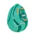 Green KONG toy with textured surfaces, filled with peanut butter and treats. Brand name 'KONG' visible on the front.