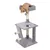 Grey cat tree with multiple levels, sisal posts and a top resting area. An orange cat is lying on the top platform.