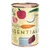 Boîte Terra Canis ESSENTIALS +PFERD HORSE, illustrations de pomme, carotte, courgette, noix de coco, viande, herbes, texte visible : chicken, carrot, courgette, apple, coconut, millet, herbs, rapeseed.