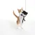Cat playing with a black plush toy on a string.