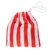 Bolsa de tela a rayas rojas y blancas con cordón.