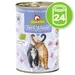 GranataPet DeliCATessen Paté Thunfisch & Ente, lot de 24 boîtes. Illustration de deux chats sur l’emballage, texte en allemand et anglais visible.