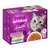 Boîte Whiskas Aromatic Selection Fusions des Saveurs, 12 sachets. Saveurs : porc et carottes, bœuf, poulet, poissons de l’océan, saumon et petits pois. Texte en français et allemand visible.