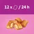 Produktabbildung: Knusprige Snacks mit Füllung. Text: 12 Stück alle 24 Stunden.