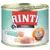 Scatoletta Rinti Sensible, visibili scritte: Huhn, Reis, Nr. 1 tierisches Protein, Für empfindliche Hunde, Neue Rezeptur noch bekömmlicher. Immagini di carne e riso.