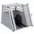 Transportbur i metall med öppningsbar dörrdesign, svart hund ligger inuti. Buren har ventilationsspringor och låsbar dörr.