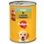 Pedigree Junior mit Geflügel in Pastete. Gelbe Dose mit Abbildung von Fleischstücken und Text zur Produktbeschreibung.
