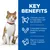 Tekst na engleskom: Key benefits. Clinically proven to help keep cats lean & active. Controlled mineral levels for urinary health. High in L-lysine to help maintain vitality.