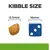 Size comparison: Kibble with a diameter of 8.5 mm next to a cube with an edge length of 16 mm. Heading: Kibble Size. Size comparison: Kibble with a diameter of 8.5 mm next to a cube with an edge length of 16 mm. Heading: Kibble Size.
