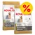 Twee zakken Royal Canin Adult Yorkshire Terrier hondenvoer, zichtbaar rasafbeelding en tekst: 'Over 10 months old'. Gele kortingssymbool met rood procentteken rechtsboven op de verpakking.