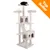 Multi-level beige cat tree with platforms, two enclosed spaces, ladder, hanging toys, and a black and white cat lying on the top perch. Orange 'Top Seller' banner in corner.