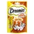 Dreamies Extra Crunch! Katzensnack mit köstlichem Käse, 60g. Verpackung zeigt knusprige Snacks und spielende Katze.