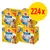 4 pakker Pedigree Dentastix, hver med 56 stk., samlet antal 224 stk. Stor gul cirkel med rød tekst: 224x. Synlig hundebillede og produktnavn på emballagen.