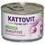 Scatoletta Kattovit Feline Diet Sensitive mit Truthahn, Hypoallergene Schonkost. Testo in tedesco visibile sull'etichetta, immagine stilizzata di gatto.