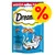 Dreamies kissanherkut, lohi, 180 g, MEGA PACK. Keltainen prosenttimerkki oikeassa yläkulmassa. Teksti: Vitamiineja & mineraaleja, vain 2 kcal per pala. Pakkaus sininen.
