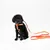 Black dog with orange harness and matching patterned lead. Product shows design and use of harness and lead.