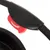 Bouton rouge avec flèche blanche sur poignée noire, indiquant une fonction de rotation ou d’ouverture. Matériaux visibles : plastique.