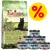Purizon droog kattenvoer met lam en vis, 400 g. Zes blikken Cosma Nature natvoer: kip & tonijn, tonijn, kipfilet, kip & kippenlever, tonijn & zalm, zalm. Geel kortingssymbool zichtbaar.