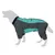 Cappotto per cani grigio e turchese con copertura completa, incluse gambe e schiena.