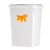 Hvid foderbeholder med orange hundesymbol på forsiden.