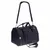 Sac de transport noir en tissu avec bandoulière réglable, poignées et fermetures éclair visibles, côtés en maille pour aération, étiquette cousue sur le côté.