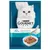 Purina Gourmet Perle Régal de Sauces au thon dans une sauce saveur fruits de mer, image d’un chat blanc et d’un bol de nourriture en sauce. Texte en français et allemand visible.