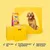 Pet food with 30% less fat, freshly prepared ingredients, and approved by vets and pets. Product packaging, measuring tape, toy, and a dog are shown.