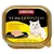 animonda Vom Feinsten KASTRIERTE KATZEN Pute + Käse. Консерва с изображение на бяла котка и парчета пастет върху черна чиния. Turkey + Cheese, Tacchino + formaggio.
