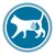 White cat silhouette with water droplet icon on blue circle background. No text or brand visible.