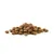 Pile of brown dry pet food kibble pieces on a white background. No visible brand or packaging.