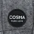 Cosma Pure Love. Logotip blagovne znamke na sivem filcu.