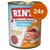 RINTI Kennerfleisch Junior mit Huhn, getreidefrei, 24x. Widoczne kawałki mięsa, napis: „Reich an Omega3”, „Original seit 1983”. Opakowanie puszki dla młodych psów. RINTI Kennerfleisch Junior mit Huhn, getreidefrei, 24x. Widoczne kawałki mięsa, napis: „Reich an Omega3”, „Original seit 1983”. Opakowanie puszki dla młodych psów.