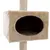 Béžový plyšový box s otvorom, súčasť škrabadla pre mačky, stĺpik omotaný sisalovým lanom viditeľný nad a pod boxom.