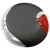 Boîtier rond en plastique noir avec une partie transparente et un bouton rouge marqué ON/OFF, aucun texte ou marque visible.